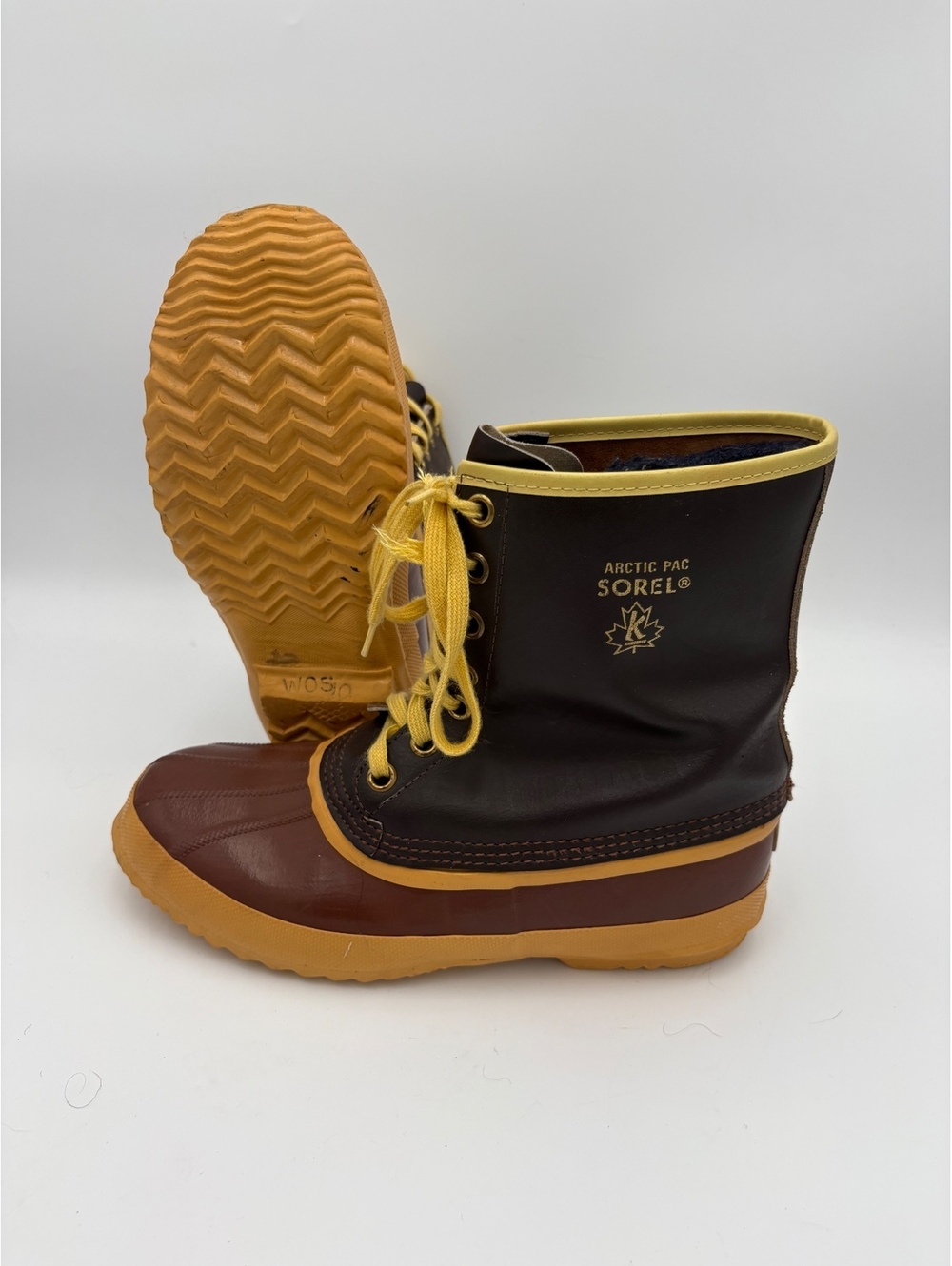 Sorel Arctic Pac Wool Lined Vintage Woman sz 10 Winter Boots Brown and Yellow - Picture 7 of 9